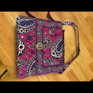 Pink and blue paisley clasped bag with wallet